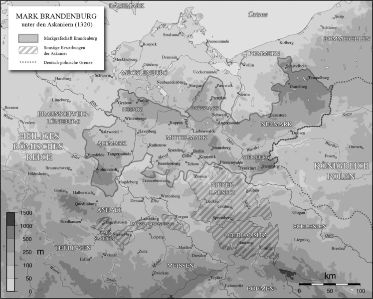 Brandenburg showing the Altmark, Neumark and Mittelmark