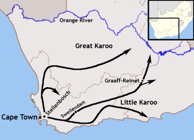 Figure : Map of the expansion of the Trekboers out of the Cape Colony between 1740 to 1800